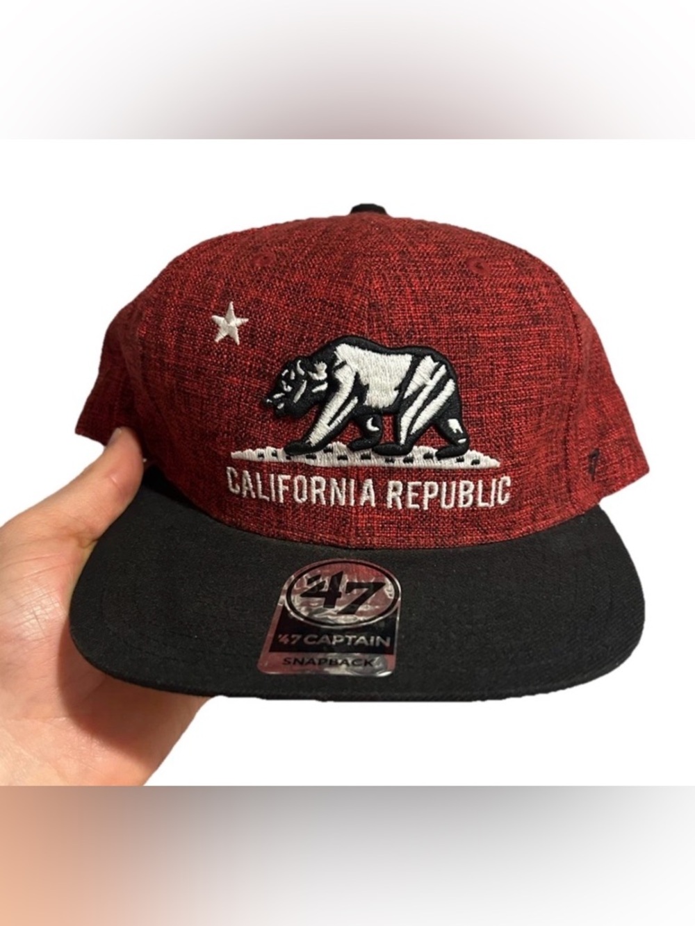 47 Brand California Republic Snapback Hat Cal Weaver Captain Bear Cap Red Black